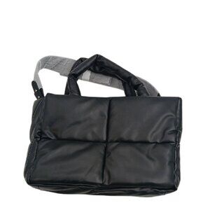 Black Puffer Purse Quilted Faux Leather Zipper Handbag Shoulder Bag